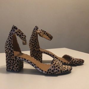 Velvet Leopard Low Block Heeled Sandals